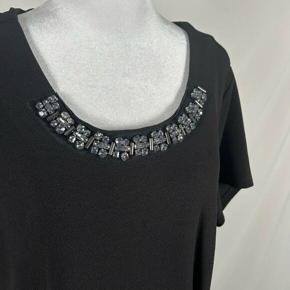 Jessica Simpson Black Rhinestone Short Sleeve Dress Plus 1X Business Party Beads - Picture 2 of 5